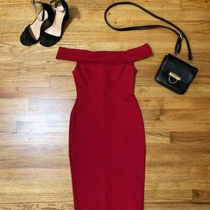Wine Red Off The Shoulder Cocktail Dress